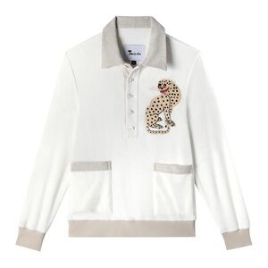 TOMBOLO White Long Sleeve Sun Leopard Cabana Collared Terrycloth Shirt Size M